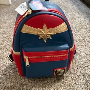 Disney Loungefly Marvel Star Emblem Backpack in Red, Blue, and Gold